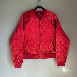 TORRID Women's 3X Red Velvet Quilted Full Zip Bomber Jacket Plus Size NWOT Glam